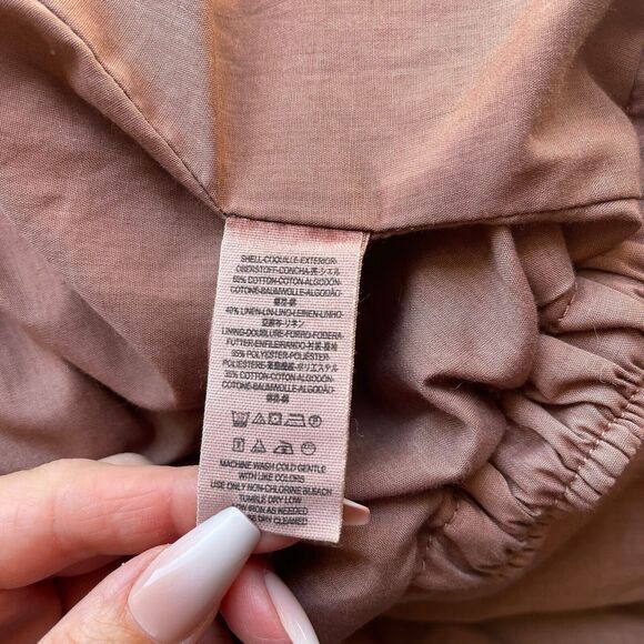 Free People XS Utility Bomber Jacket Brown Full Zip Front Cotton Linen - Picture 3 of 8